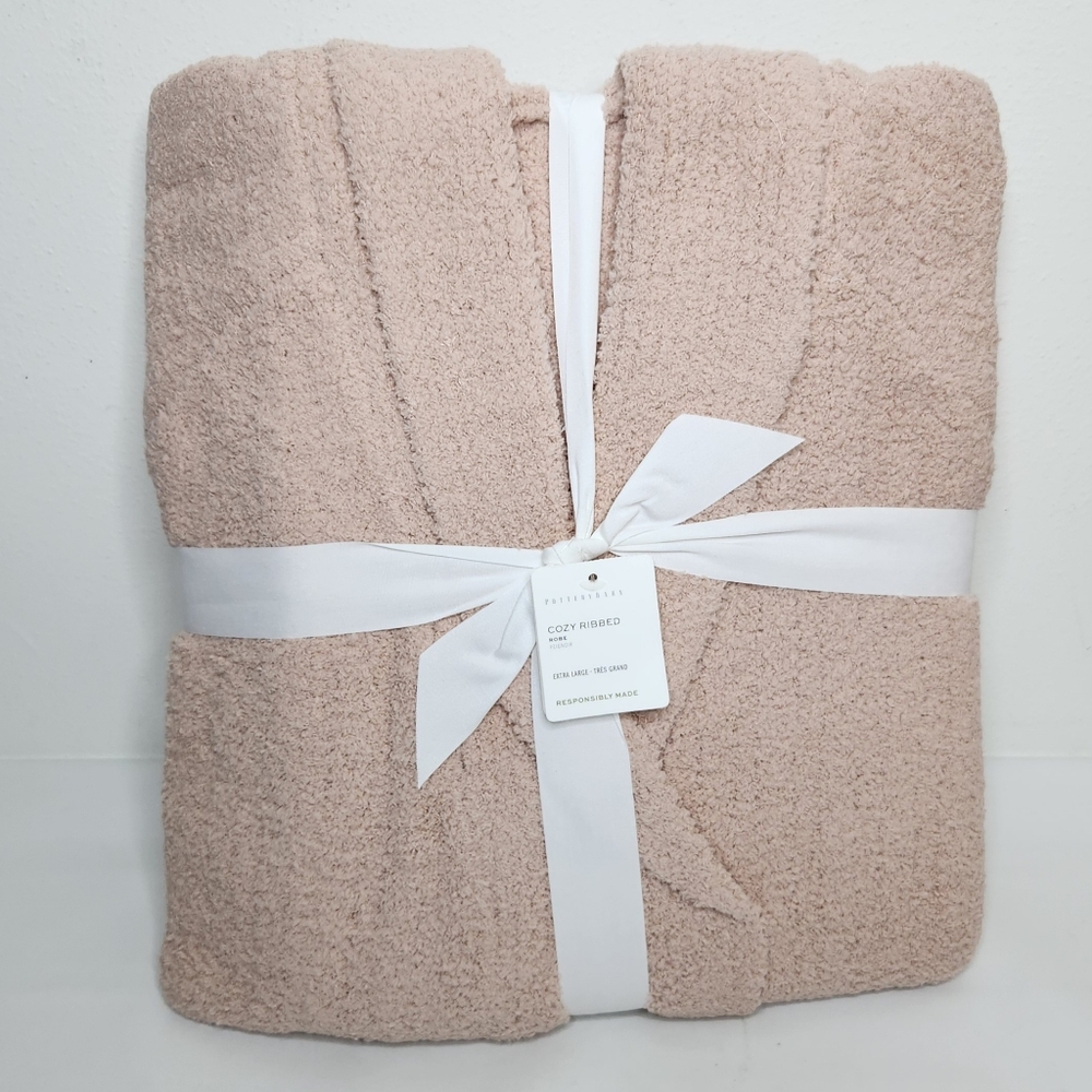 POTTERY BARN Cozy Ribbed Robe Size XL Blush Pink NWT
